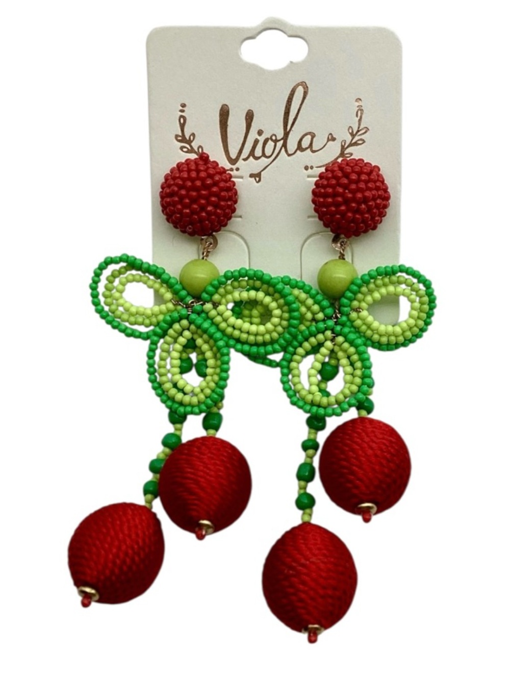 Viola Seed Bead and Woven Cherry Stud Earrings (NWT) - Picture 4 of 9